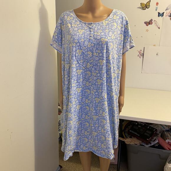 Carole Hochman Meadow Floral 100% Cotton Sleepwear Nightgown HouseDress 2X Soft - Picture 4 of 6